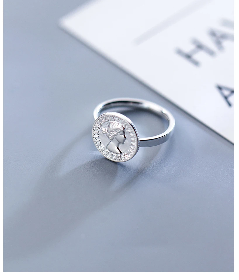 New 925 Sterling Silver Figure Coin Rings Silver Fashion Personality Dollar Avatar Round Open Rings For Women Charms Jewellery (2)