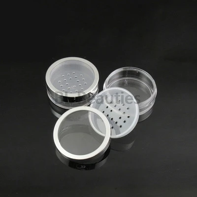 

500pcs/lot 8ML Empty Plastic Loose Powder Jars With Sifter Clear Silver Small Cosmetic Jar Packaging Free Shipping