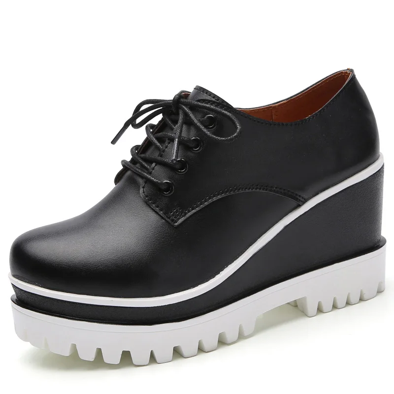 EOFK/Модная женская обувь на танкетке; женская повседневная обувь на высоком каблуке; женские туфли-лодочки; черные туфли на платформе и каблуке; zapato mujer tacon - Цвет: 002 black