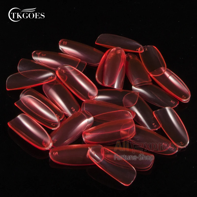 

TKGOES 500 PCS False Acrylic Oval Nail Tips Full French Transparent Red Nail Tips For Finger UV Gel Nail Art Tips Tools