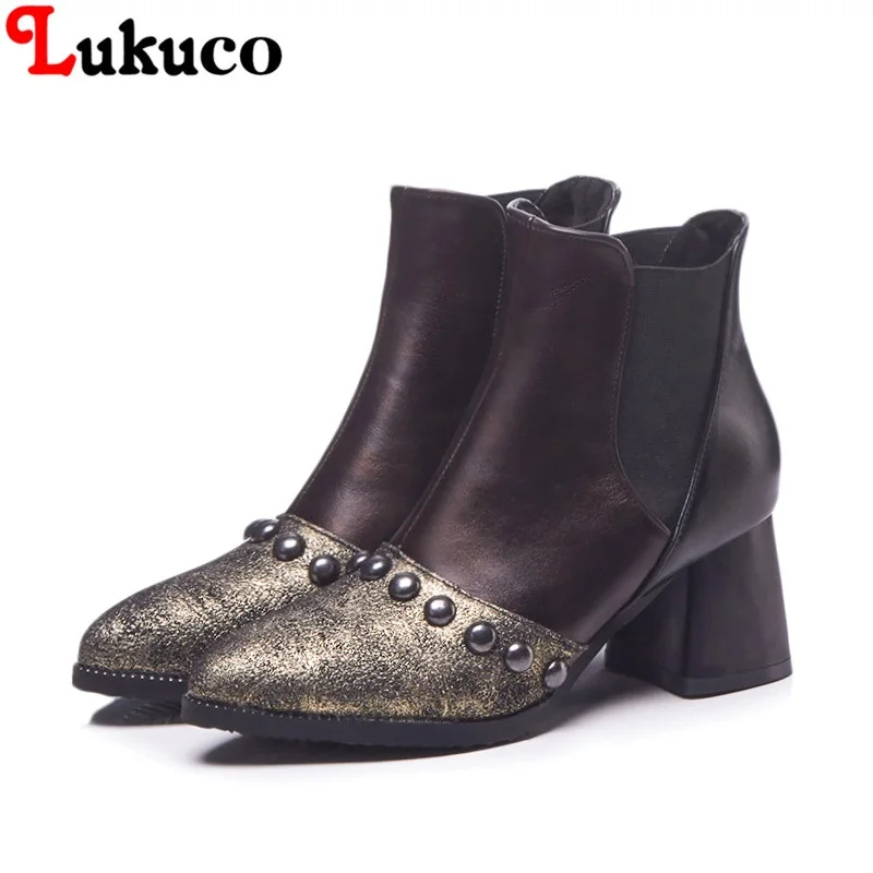 

Lukuco Ankle Boots High Quality Microfiber Shoes Mixed Colors Handmade Boots With Short Plush OverSize 34-48 Autumn Boots