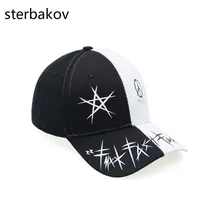 Мужские и женские типографские граффити изогнутые пентаграмма Бейсбол Кепки черный и белый Правописание папа шляпа Кости Snapback Шапки Casquette
