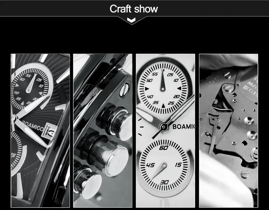 Мужские часы BOAMIGO, квадратные, водонепроницаемые, с большим циферблатом, спортивные часы, розовое золото, водонепроницаемые, кожаные, наручные часы для мужчин
