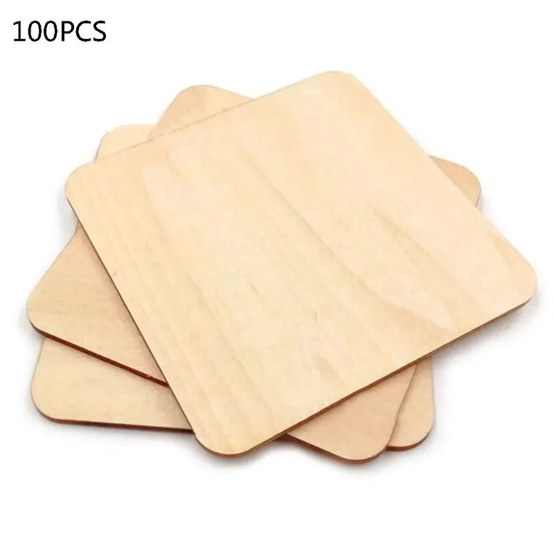 

100x Wooden Blank Plaque Square Wood Pieces Tags DIY Craft Pyrography Projects Games Scrapbooking Ornament 20mm