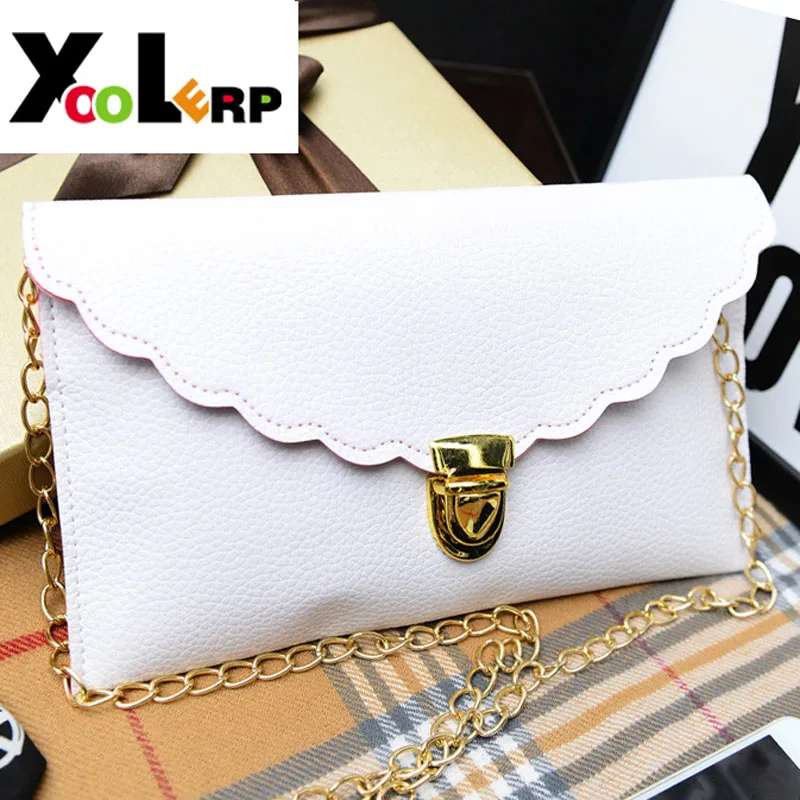 

Ladies Handbag Long Chain Female Bag Lmitation Leather Shoulder Bag Fashion Wallet Metal Chain Lady Handbag 14 Colors Wholesale