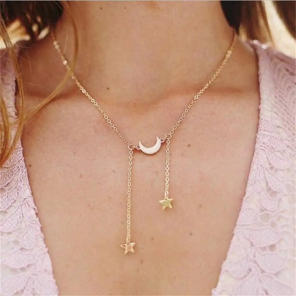 

Boho Moon Star Long Pendant Necklace New Woman Moon Choker Gold Silver Pendant Women Bohemian Statement Choker Vintage Jewelry