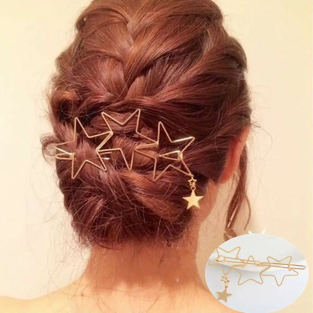 

Fashion Woman Hair Accessories Pentagram Hair Clip Pin Metal Geometric Alloy Hairband Heart Hairgrip Barrette Girls Holder