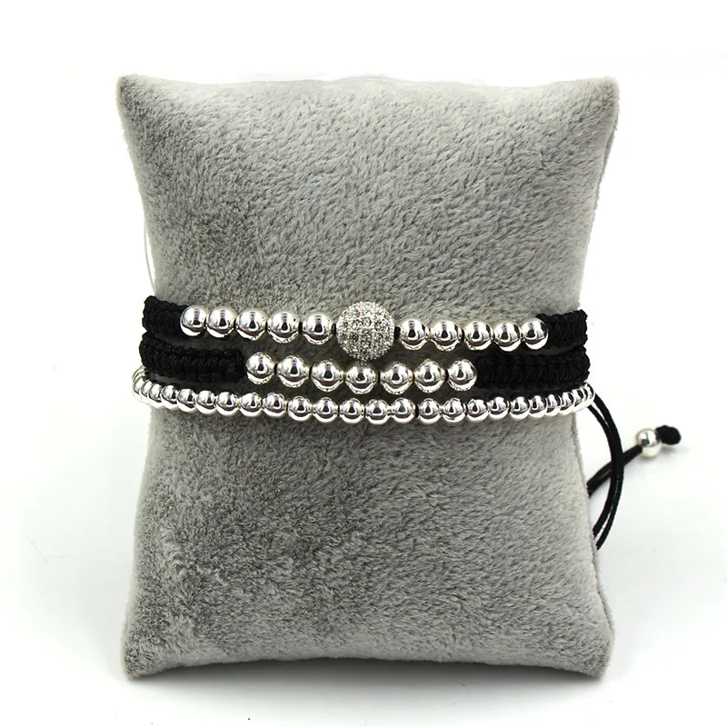 Bracelet Jewelry 3Pcs/Sets Men Bracelets Bangle Set 8mm Black CZ Ball 4/5mm Copper Beads Braiding Macrame Bracelet Sets