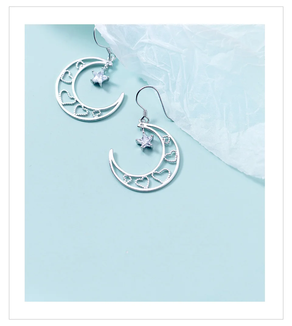 S925 Silver Moon Earrings Female Korean Hollow Romantic Love Earrings Stars Ear Fine jewelry Anniversary Gift For Girlfriends (9)