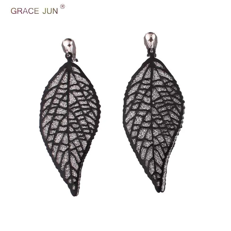 Женские серьги-клипсы в форме листа GRACE JUN брендовые ажурные серьги без отверстий