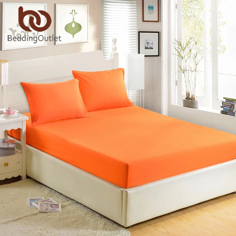 BeddingOutlet Mattress Cover Fitted Sheet Bedding Bed Sheet Bedding Solid Color Bright Orange
