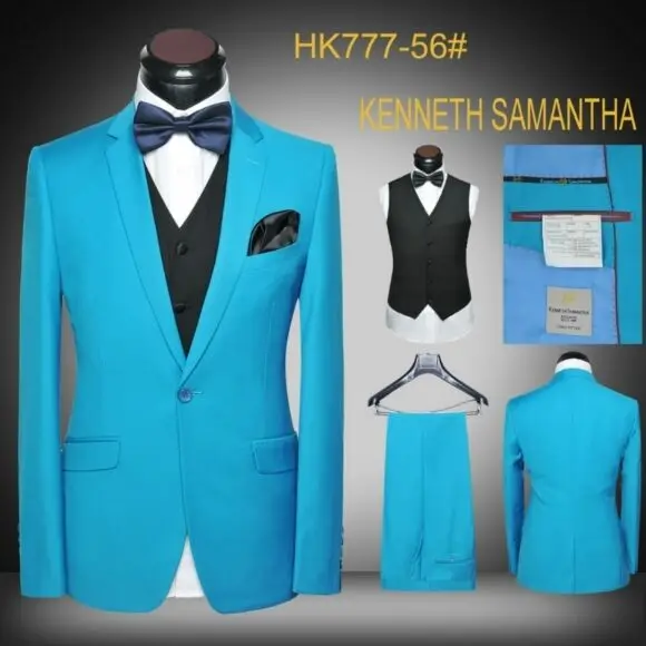 2019 Latest Coat Pant Designs Turquoise Blue Colorful Suits