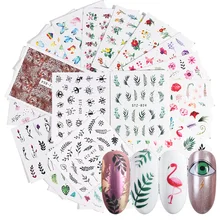 68 шт. украшения для ногтей наклейки Черный Зеленый лист Цветы Наклейки Фламинго глаза обертывания животных леопарда воды слайдер TRSTZ808-855