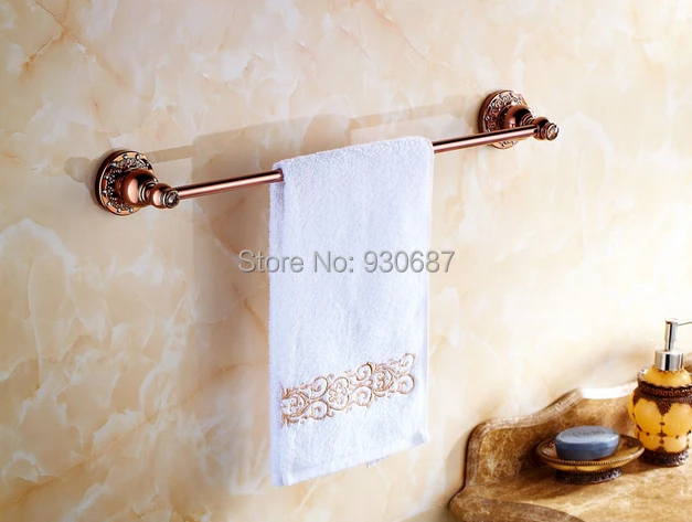 

Rose Gold Plated Flower Carving Wall Mounted Single Towel Bar With Crystal