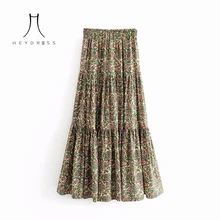 Heydress Для женщин с эластичной резинкой на талии, длинные макси юбки с цветочным принтом в винтажном стиле; женские плиссированные юбки Повседневное для леди в богемном стиле юбка, суженная книзу