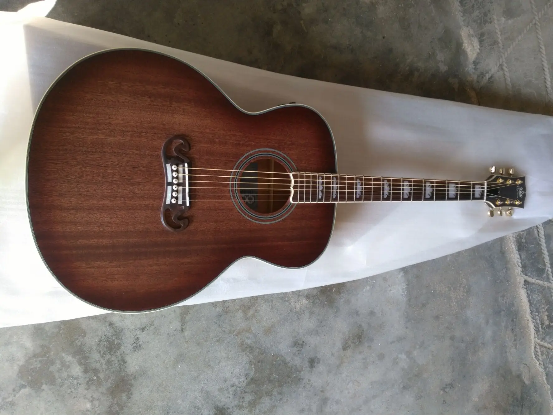 

free shipping jumbo body satin matt finishing acoustic guitar handmade mahogany wood color acoustic electric guitar