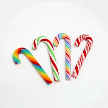 

5pcs 23*47mm Christmas Decoration Kawaii soft clay Matte Phone Shell DIY Scrapbook Embellishment Cute Candy Cane Craft