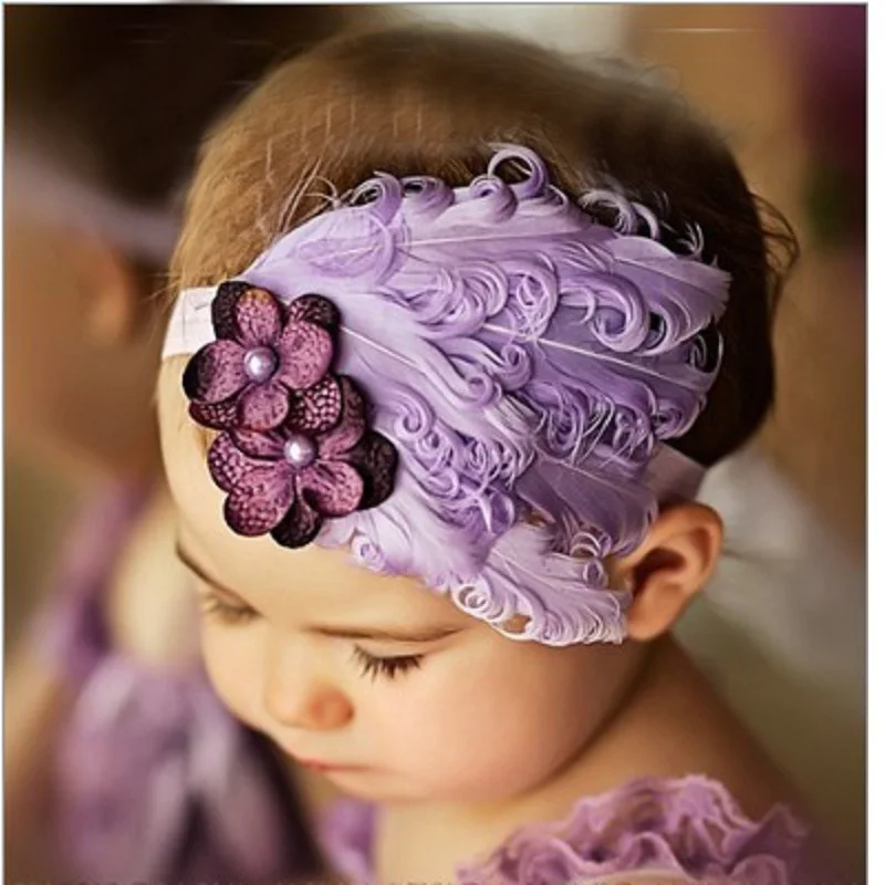 

2019 Purple hair accessories for Baby Girls flower Feather headband