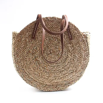 

Hot Selling Women Straw Weave Handbag Round Shoulder Bag Girl Casual Bags for Beach Travel -B5