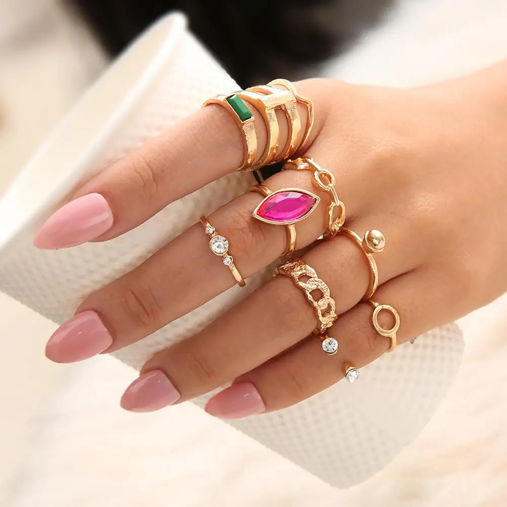 10Pcs Women Fashion Jewelry Faux Rhinestone Knuckle Stacking Rings Band