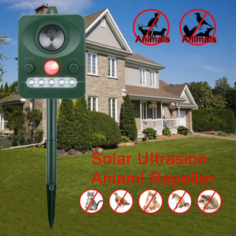 

Multi-Function Solar Bird Repeller Ultrasonic Garden Outdoor Animal Drive Ultrasonic Infrared Light Flash Drive Animal driver
