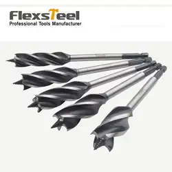 Flexsteel 1/4 дюйма хвостовик, для деревообработки древесины Quad дрель рифленая твист, земельный шнек сверлы, сверло диаметром., пять размеров, 16