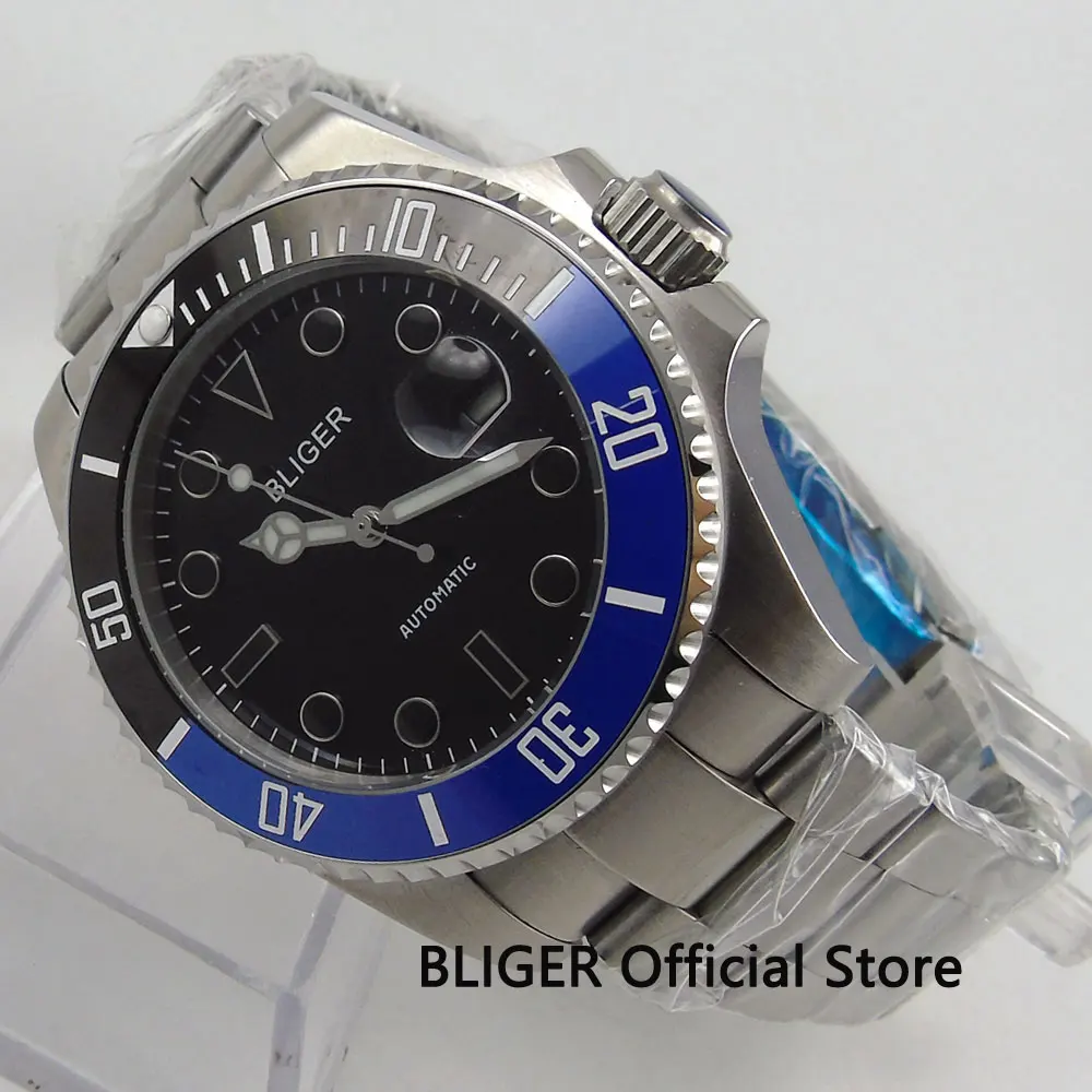 

43MM Bliger Black Dial black marks Sapphire Crystal Ceramic Bezel Luminous MIYOTA Automatic Movement Men's Watch B163