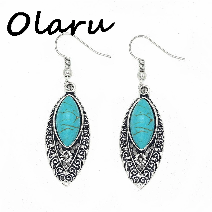 

oLARU Jewelry Tibet Trendy stone Owl Anchor Elephant Tower Drop Earring For Woman New Vinatge Long Dangle Earrings Gift