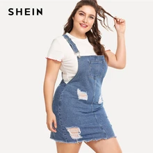 SHEIN Платье Деним С Необработанными Краями Летние Повседневные Джинсовые Платья Без Рукавов Для Женщин Размера Плюс