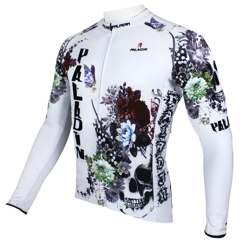 

PALADIN " Flowers and Skull " Mens Long Sleeve Cycling Jersey Bike Shirt Cycling Clothing .
