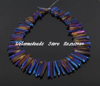 

2015 Fine Stone Jewelry 85pcs/str AB Blue Crystal Quartz Tusk Beads Pendant Jewelry Making Beads for Men 4-6x25-45mm
