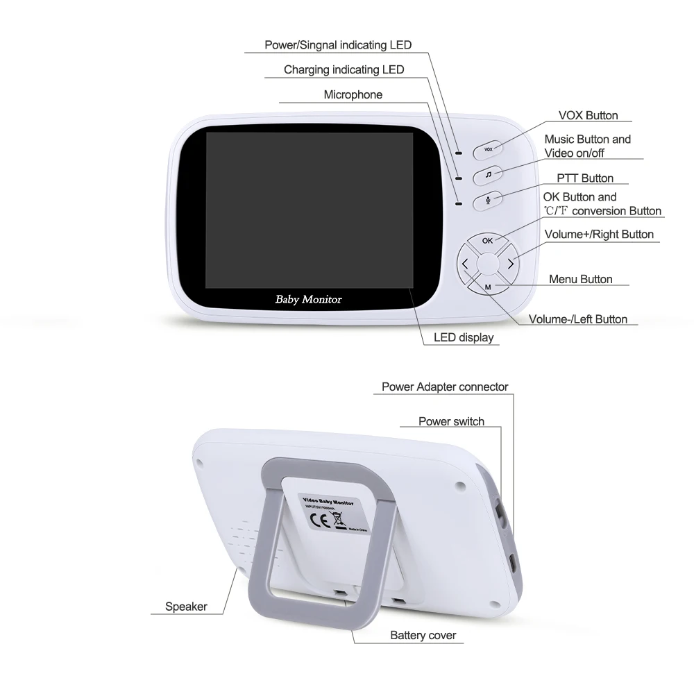  3.5Inch Wireless LCD Audio Video Baby Monitor Nanny Music Intercom IR Portable Baby Camera Baby Wal