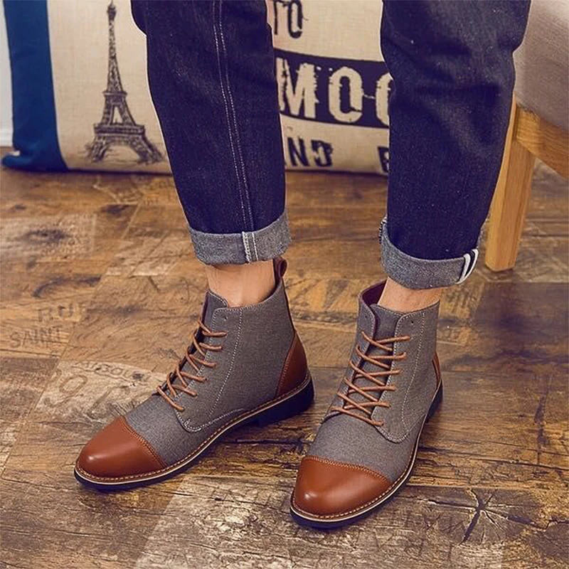 YWEEN Spring Autumn Casual Lace Up Shoes Booties Men Ankle Boots Oxfords Fashion Leather Boots Men Large Size 39-48