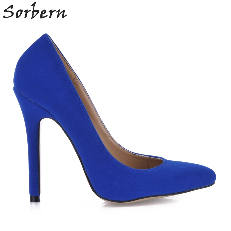 

Sorbern Blue Women Pumps Slip On Flock Ladies Party Shoes 12cm Heels 2018 Women Spring Fashion Lady Pump Shoes Cutsom Color
