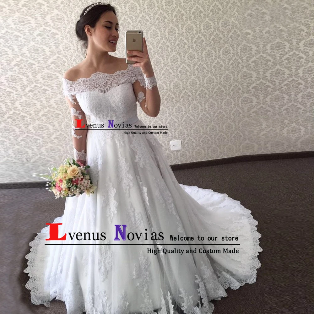 Пикантные с открытыми плечами Длинные рукава Свадебные платья Vestido de Noiva белый кружево платье невесты индивидуальный заказ свадебные