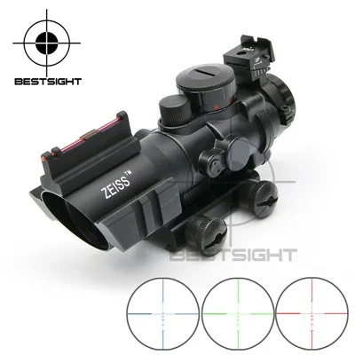 4X32 Acog тактический оптический прицел красный и зеленый и синий W/Tri-Illuminated сетка волокно прицел для охотничьих прицелов - Цвет: Синий