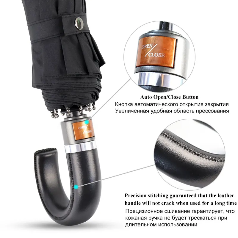 Skup Nowa brytyjska skóra parasolka z uchwytem deszcz kobiety biznes 3 składany duży parasol dla mężczyzn automatyczny mocny wiatroszczelny mężczyzna parasol