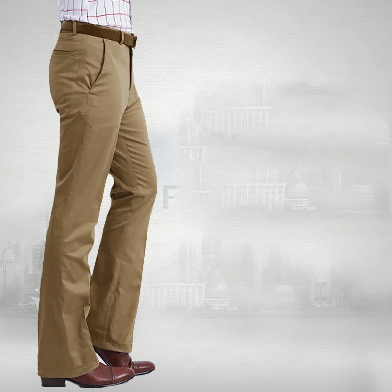 Spring new flared pants Men's casual pants British leisure kahki color hot feet trousers