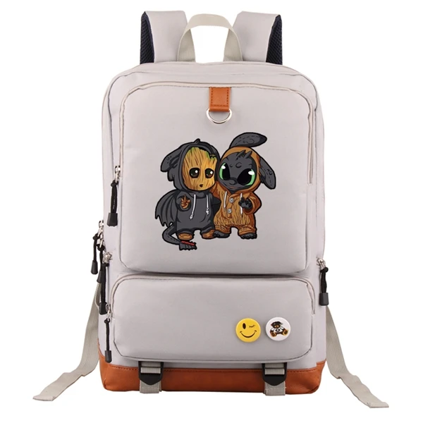 Groot-Night Fury школьные рюкзаки сумки холщовая Дорожная сумка на плечо рюкзак для студентов ноутбуков - Цвет: Бежевый