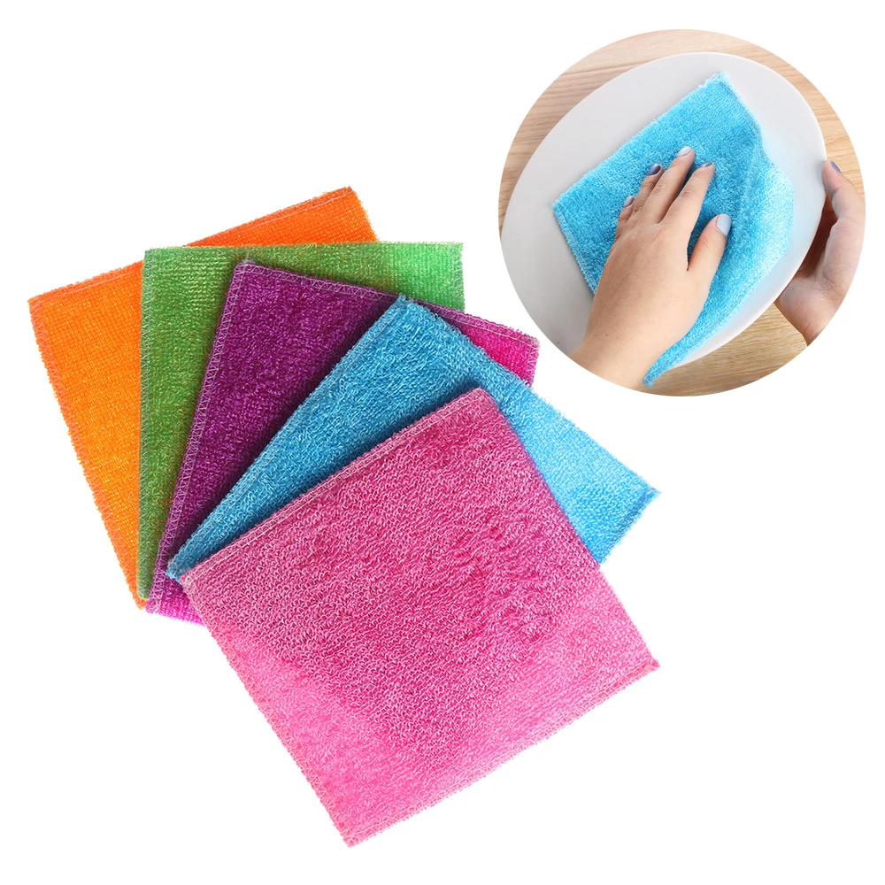 Household Bamboo Fiber Washing Towel Scouring Pad Dish Cloth Cleaning Rags
