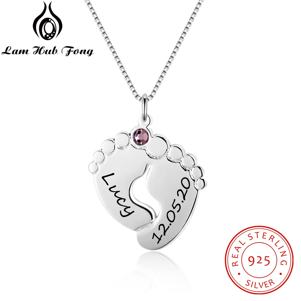 

925 Sterling Silver Personalized Necklaces Classic footprint Shape Pendants DIY Names Letters Birthstone For Women Mom Gift 2018