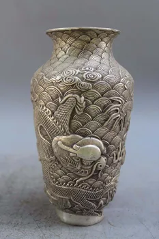 

7" Qianlong Marked Old China Silver Dynasty Dragon Sea Pot Jar Bottle Vase