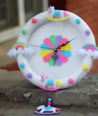Cartoon home wall clock fabric felt kit DIY sewing set