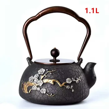 

Cast Iron Tea Pot Set Japanese Teapot Tetsubin Kettle Drinkware KungFu Tools Stainless Steel Strainer wintersweet TeaKettle 1.1L