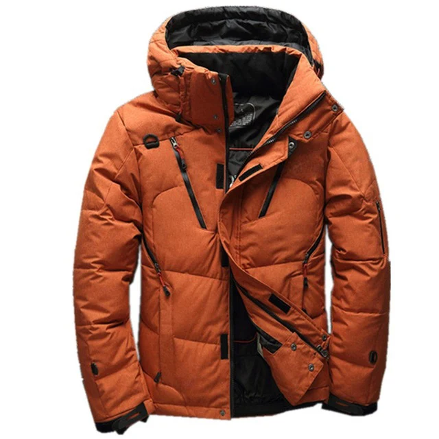 ABOORUN Winter Mens Fashion Down Coat Solid Thick Hooded Down Jackets Men's Casual Warm Coat Parkas