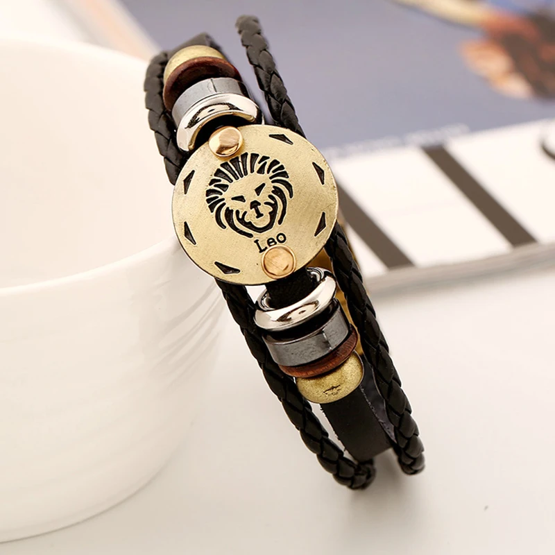 Прямая 12 созвездий ювелирные изделия модный браслет «Лев» длина 19 см до 25 см Высококачественный кожаный браслет B18204
