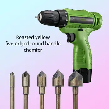 

82 Degree Five-Blade Chamfering Round Handle Taper 5Pc Inch Woodworking Deburring Countersunk Head Boring High Speed Steel