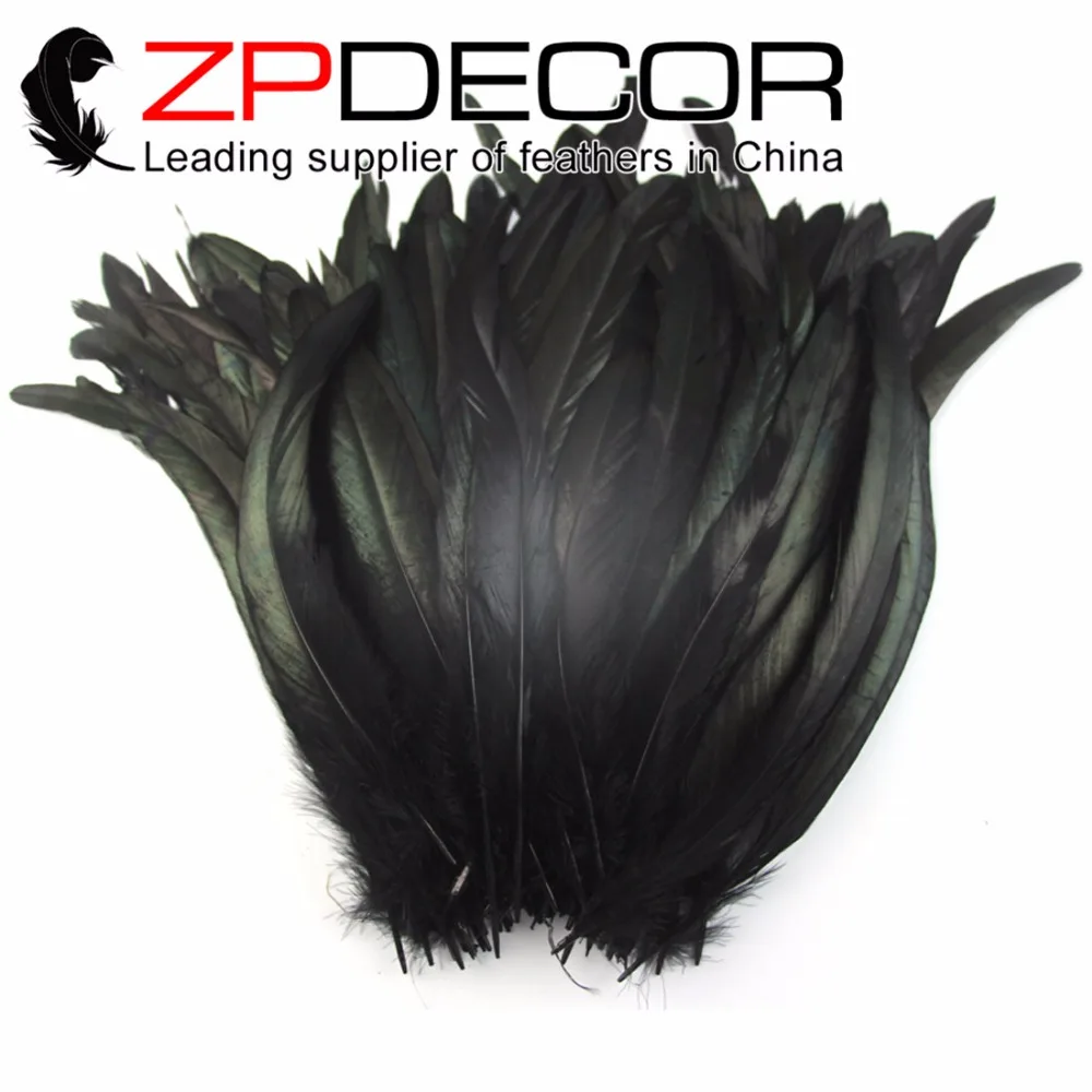 

ZPDECOR 100pcs/bag 25-30cm(10-12ich) Hand Sorting Wholease Beautiful Decolorizing Black Rooster Coque Tail Feathers For Wedding