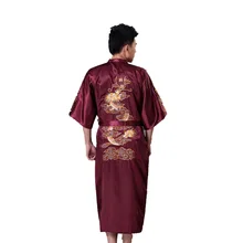 Размера плюс S-XXXL Китайский традиционный Мужской Атласный шелковый халат банное платье винтажная ночная рубашка с драконом Вышивка кимоно юката платье 1024