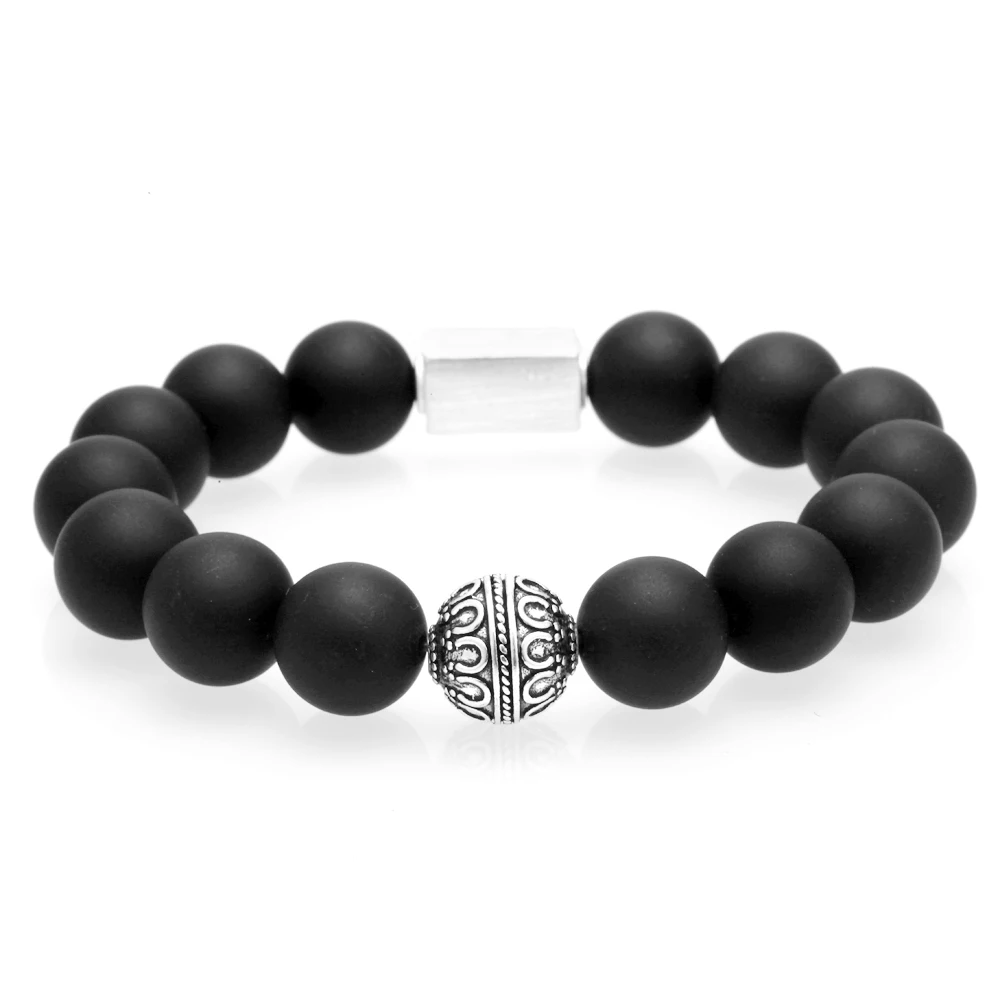 Mcllroy Beaded Bracelets Bracelet men Thai silver 12MM Tiger eye Lava beads Couple charms bracelet Pulseira masculina 2019
